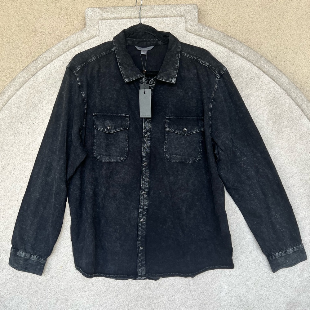 John Varvatos Black Washed Button Front Shirt Jacket | Men’s XL | NWT